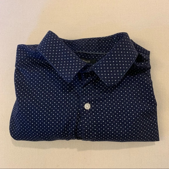 RW&Co Men's Navy Blue Dress Shirt with White Dot Detailing Size Medium - Picture 6 of 6